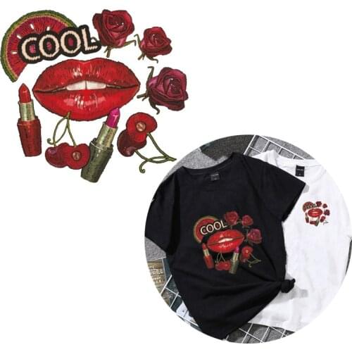 2019 New Patches Red Lip Kiss Ironing on Heat Transfer Printing Patches Stickers Washable for Clothes T-shirts DIY Appliques