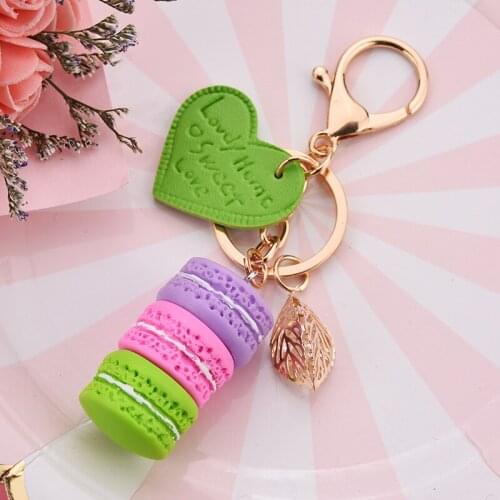 New Macaron Cake Keychain For Women PU Heart Letter Alloy Leaf Key Chains Charm Bag Pendant Key Ring Jewelry Gifts Wholesale
