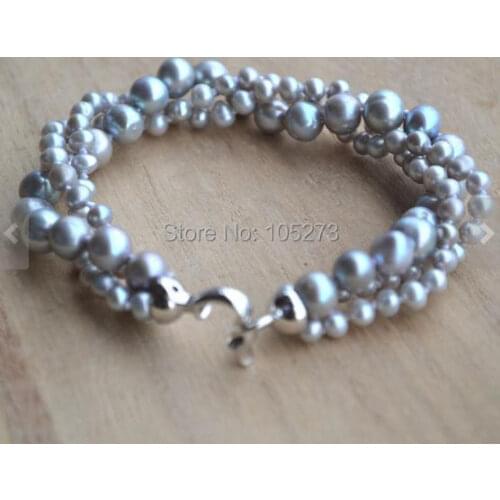 New Arriver Pearl Bracelet 3 Rows 8 Inch 4-8mm Gray Color Natural Freshwater Pearl Bracelet Wedding Party Jewelry Free Shipping