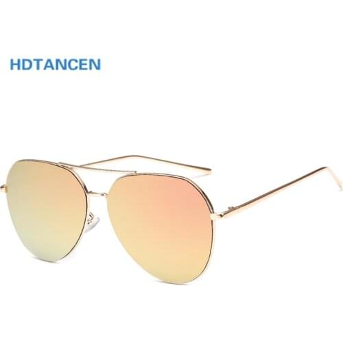 New Fashion Flat Lens Mirror aviation Sunglasses Women Stylish Sun Glasses Lady Men Metal Frame Eyewear High Quality HDTANCEN