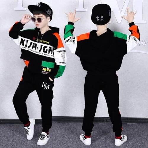 Autumn Kids Clothes Set For Boy Children Clothing Sets Letter Patchwork Hooded Sweatshirt +Pants Boys Sport Suit Teens Costume