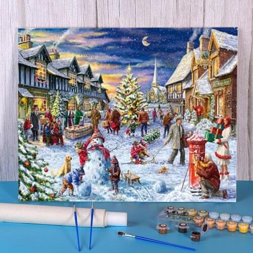Landscape Winter Snow Scenery Paint By Numbers Kit Acrylic Paints 50*70 Boards By Numbers Handmade For Wholesale