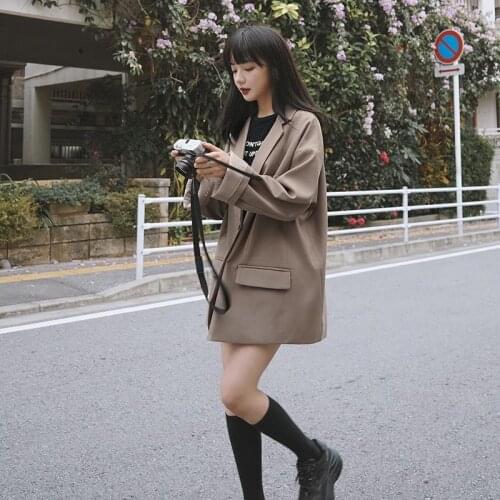 Female New Loose Brown Blazer Mujer Oversized Office Single Button Street England Korea Casual Women Jacket Pockets Outerwear