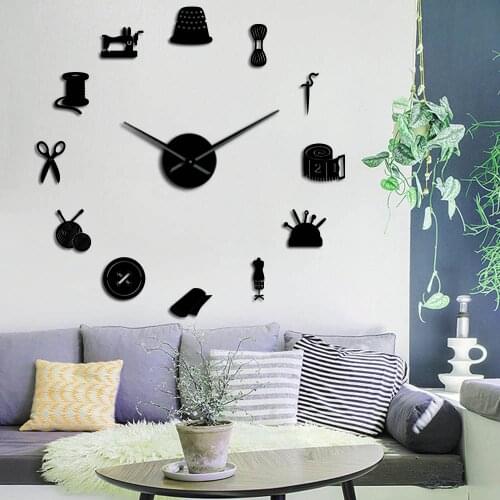 Tailor Shop3D DIY Giant Mute Wall Clock Dressmaker Needlecraft Seamstress Mannequin Sewing Machine Needle Bar Large Clock Watch