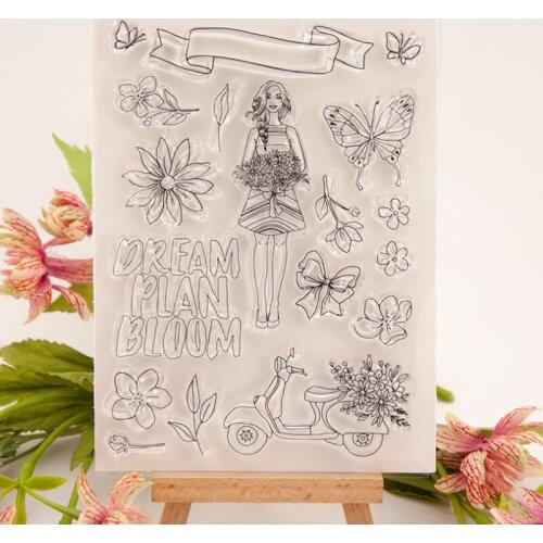 Girl Flower Butterfly Transparent Clear Silicone Stamp Seal Cutting DIY Scrapbook Rubber Coloring Embossing Diary Decor Reusable