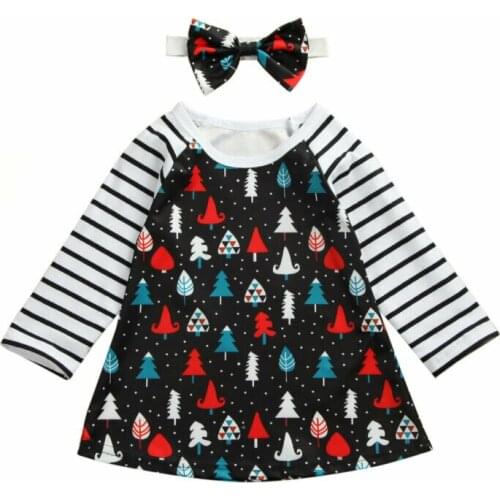 Christmas Infant Baby Girls Kid Clothes Long-sleeved Xmas Striped Dress
