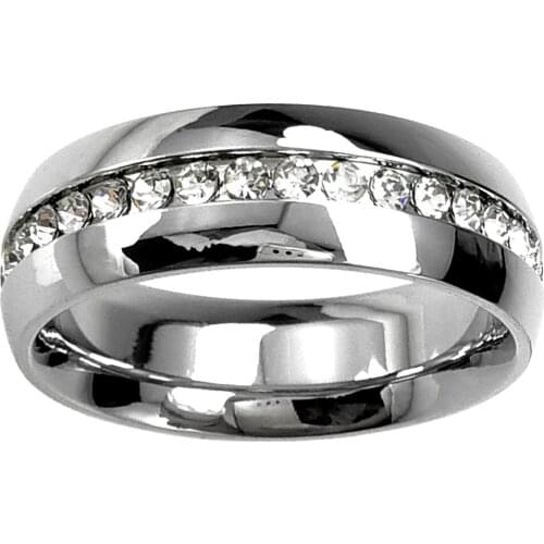 Silver tone Stainless Steel mens Crystal Wedding Ring R84 Size 11 12 13 14 15