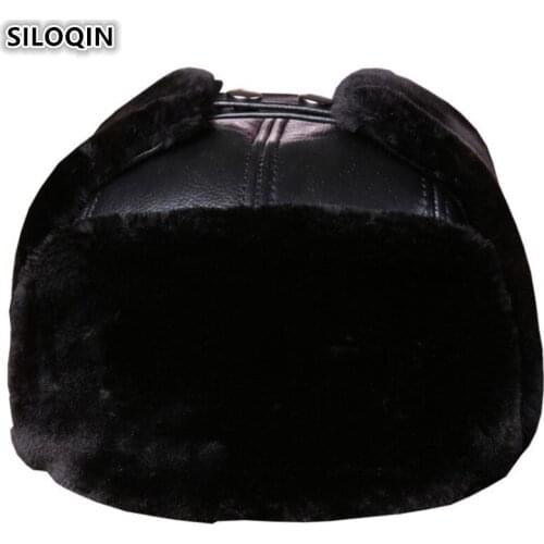 SILOQIN Plus Velvet Cowhide Fur Bomber Hats New Winter Extra Thick Warm Mens Genuine Leather Hat Earmuffs Cap For Old Men