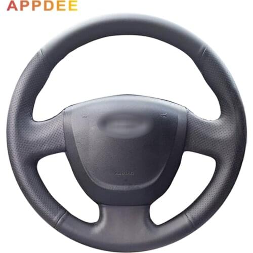 Hand-stitched Black PU Artificial Leather Car Steering Wheel Cover for Lada Granta 2011-2018