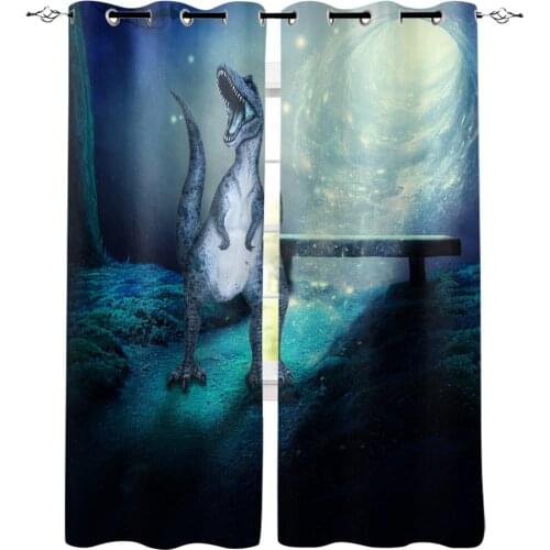Dinosaur Light Blue Night Window Treatments Curtains Valance Living Room Bedroom Indoor Fabric Decor Window Treatment Ideas