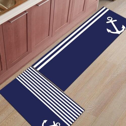 Dark Blue Stripes Anchor Long Kitchen Mat Home Entrance Doormat Anti-slip Bathroom Rug Home Floor Decoration