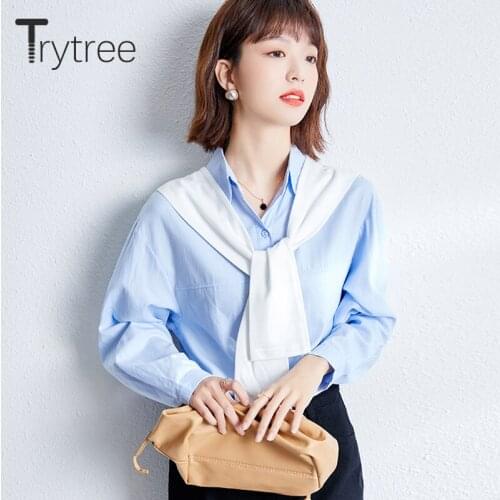 Женские голубые рубашки Trytree China At AliExpress