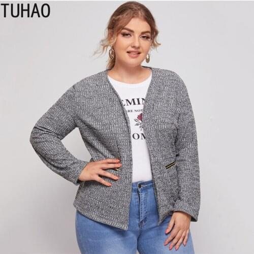 TUHAO Women Mother Mom Grey Clolor Jacket Woman Plus Size 7XL 6XL 3XL 4XL Casual Cardigan New Loose Zipper Pocket Jacket WM02