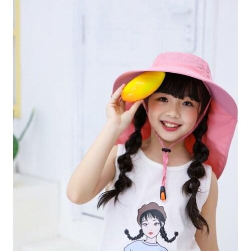 Outdoor Flap Cap With Chin Strap Children Lightweight Foldable Adjustable Sunshade Neck Cover Sun Hat Sportswear Hiking Caps