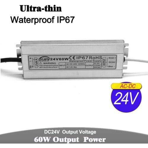 Ultrathin Power Supply IP67 Waterproof 24V 2.5A 60W Transformer 100-240v AC DC24V Outdoor Power Adapter For Led Strip Light CCTV