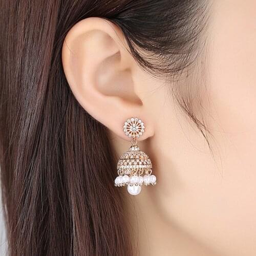 Retro Drop Earring Jhumka Indian Bridal Crystal Zircon Earrings Women Wedding Bridal Party Dangle Earrings Ethnic Gypsy Bohemian