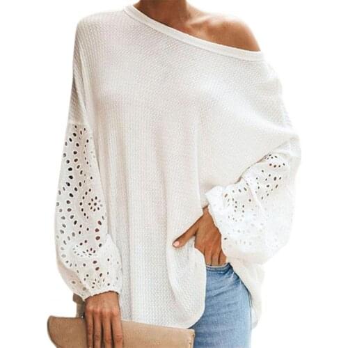 2021 Popular New Women T-shirt Solid Color Hollow Out Sleeve Summer Autumn Solid Color Round Neck Shirt Streetwear Plus Size