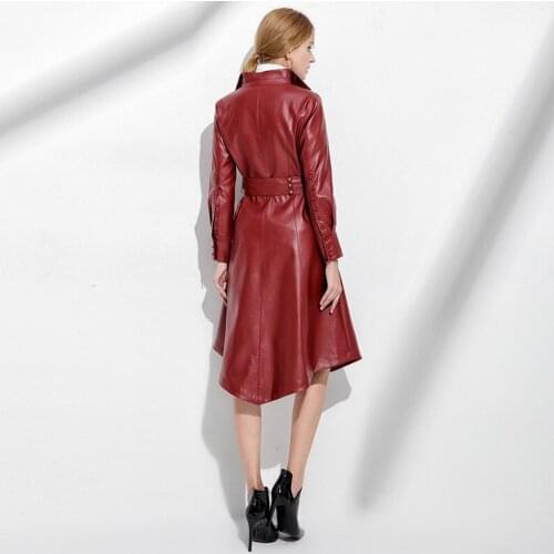 Plus Size 3XL Autumn Winter Women Faux Leather Jacket Lady Red Elegant Overcoat Work Wear Female Pu Leather Coats LX2006