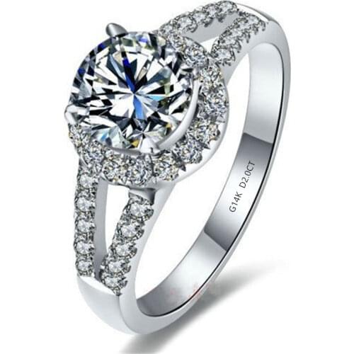 2CT Genuine White Gold Round Halo Style Unfailing Diamond Women Engagement Ring Bonzer Design Lovely Anniversary Gift