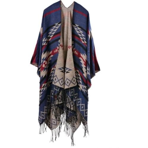 Bohemian Womens Autumn Winter Poncho Ethnic Scarf Fashion Print Blanket carves Lady Knit Shawl Tassel Cape Thicken Pashmina