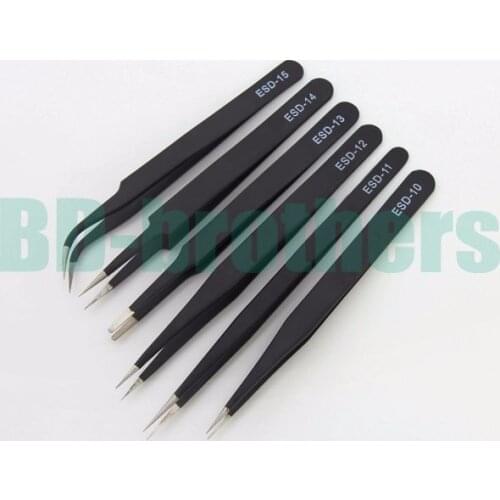1.5mm Black Antistatic Stainless Steel Tweezers ESD 10 11 12 13 14 15 Without Package Repair Tools Wholesale 600pcs/lot
