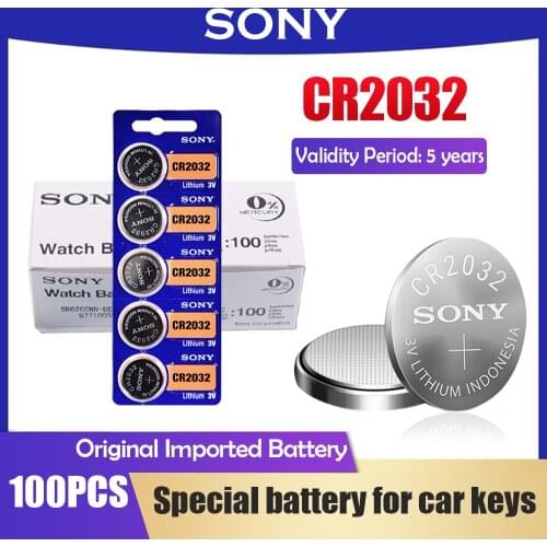 100PCS SONY CR2032 CR 2032 3V Lithium Battery DL2032 ECR2032 BR2032 Button Cell Batteries For Car Remote Control Watch Scale Toy