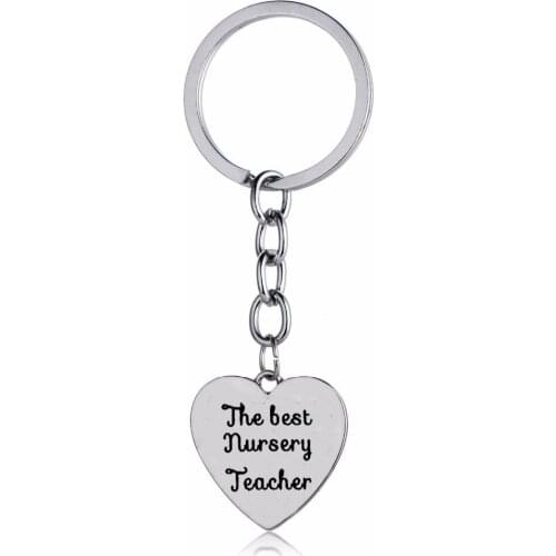 12PC/Lot The Best Nursery Teacher Keychain Jewelry Thank You Teachers Keyring Gifts Love Heart Charms Teachers Day Presents New
