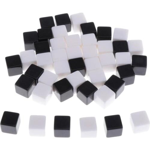 50pcs 16mm Blank 6 Sided Dice for Wargames, Casualty Markers - White Black