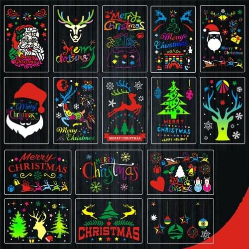 16Pcs Christmas Layering Stencils Santa Claus Christmas Tree Elk Pattern Templates Painting Scrapbook Embossing Album Template