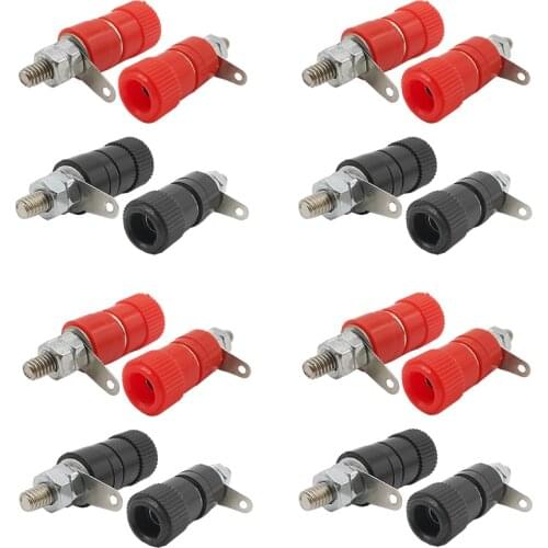 1/2/5/10Pair 4mm Banana Plug Jack Mount Post Nut Banana Nickel Plated Socket Terminal Blocks Connector Red + Black