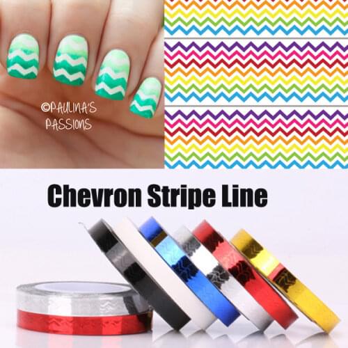 6pcs Chevron Nail Vinyls Nail Striping Tape Colorful Nail Art Tape Line Stickers Lines