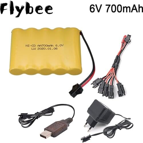 Upgrade 6v 700mah NiCD Battery + 6V Charger sets For RC Toys Car Tank Truck Robot Gun Boat AA Ni-CD 6v Rechargeable Battery Pack