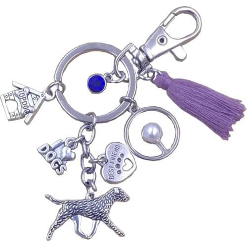 Border Terrier Dog Animal Handbag Sun Style Keychain Key Ring Pet Tassels Antique Bohemian Women Men Jewelry Gift K111-112