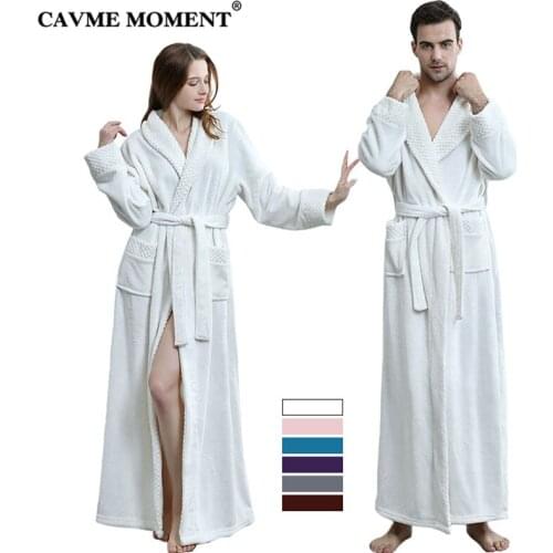CAVME 2019 Plus Size Women Long Flannel Bathrobe for Lover CUSTOM Bride Wedding Kimono Robe Winter Mens Robes Dressing Gown