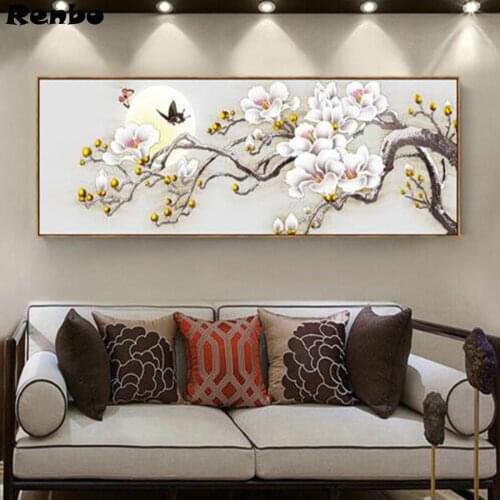 Magnolia flowers modular pictures mosaic paintings diamond embroidery beads DIY 5D Full round diamond mosaic sale large size