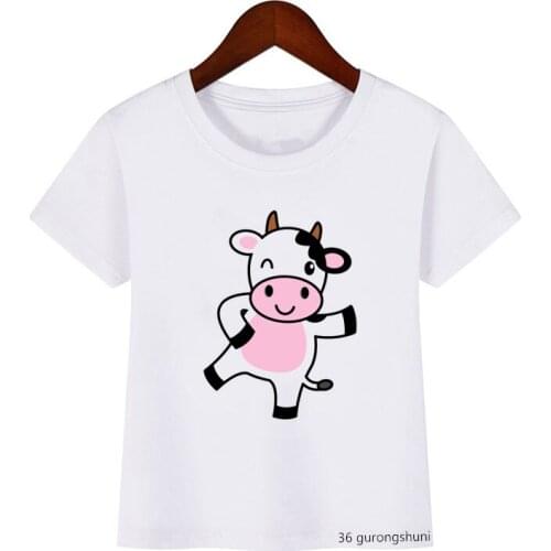Graphics Pink Strawberry Cow Print Kawaii Girl T-shirt Cartoon Kids Shortsleeved Summer Tops Harajuku Boys Tshirt
