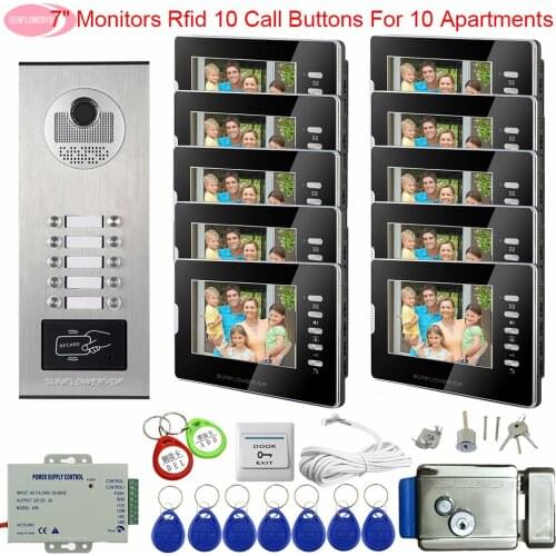 For 10 Apartments 7 inchs Intercom For a Private House Access Control Home Bell Video Doorphone Monitors + Electronic Door Lock