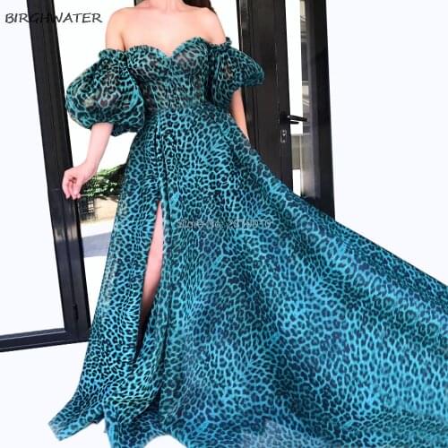 Elegant A-Line Leopard Evening Dress Slit Floor-Length Celebrity Dress Prom Dresses Formal Vestido de festa Turkish Dubai