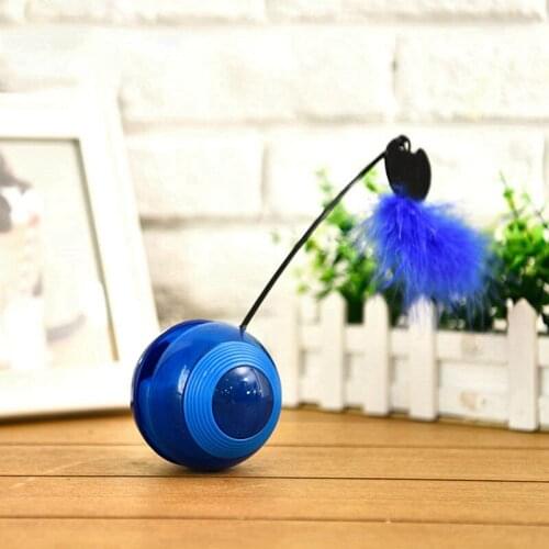 Pet Cat Electric Tumbler Ball Toy with LED Light Glow Vocal Rolling Feather Ball Automatic Rotating Interactive Toy for Dog Cat