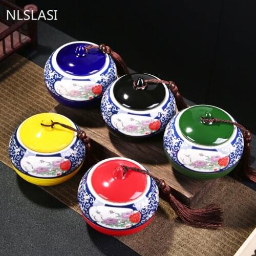 Chinese Ceramic Airtight Jar Home with Lid Tea Caddy Travel Portable Tea Cans Candy Storage Pot Kitchen Supplies Accessories