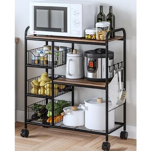 Kitchen Shelf Receives Movable Trolley With Wheel Landing Multi-layer Microwave Oven Storage Vegetable Bowl And Pot Shelf