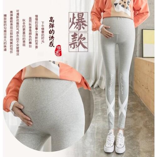 629# Maternity Clothes Stretch Cotton Floral Maternity Leggings Adjustable Elastic Waist Pencil Pants
