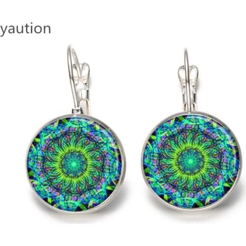 Fashion 2020 New Jewelry Earrings For women om symbol Buddhist, Zen Yoga Charm Henna Mandala Green Earrings
