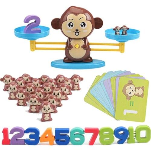 Montessori Math Match Game Board Toys Monkey Puppy Balancing Scale Number Balance Games Baby Learning Toy Animal Action Figures