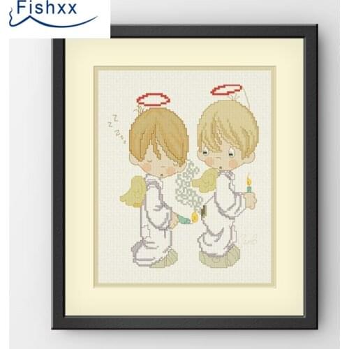 Fishxx Cross Stitch 14CT Kit European style childrens bedroom paintings H241 Drowsy little angel burns ass up