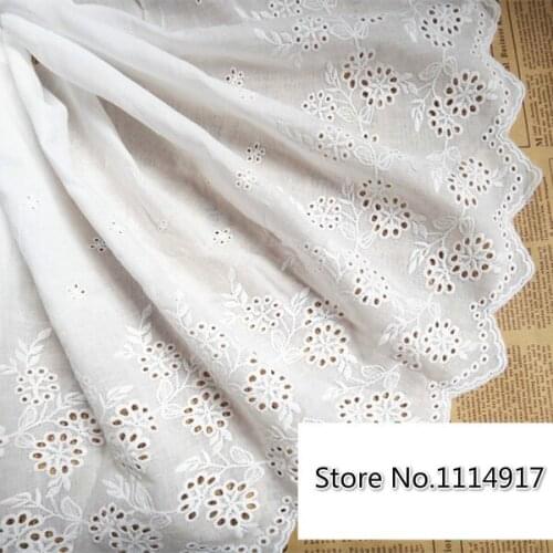 Off-white Exquisite 100%Cotton Fabric Embroidery Cutout Lace Trim Width 34cm 3Yds/lot