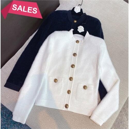 Winters new style ladies' versatile slim and foreign style copper button short cashmere knitted cardigan