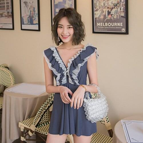 One Piece Swimsuit Korean Style Plus Size Swimwear Dress Ruffle Sun Bathing Suit One Piece Cute Swim Wear Surfing Bathing Women