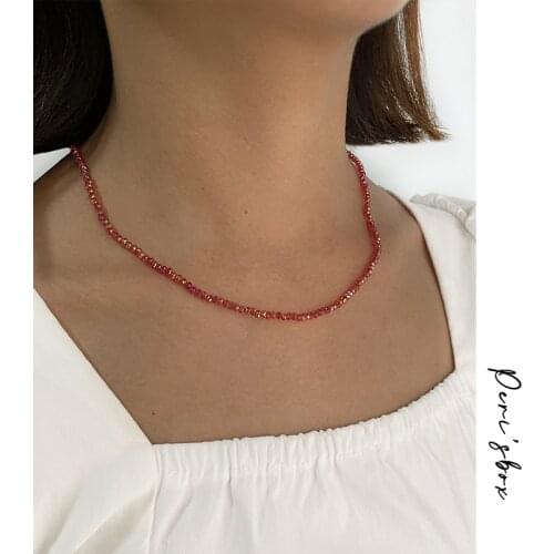 PerisBox Cute Dainty Multicolor Faceted Bead Chain Choker For Women Candy Color Acrylic Bead Chain Necklaces Summer Jewelry