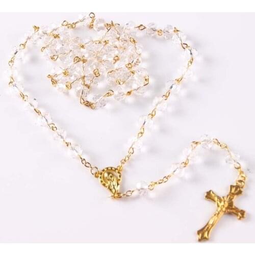 Necklace Religious Christian Ornaments Cross high quality crystal beads Rosary white color